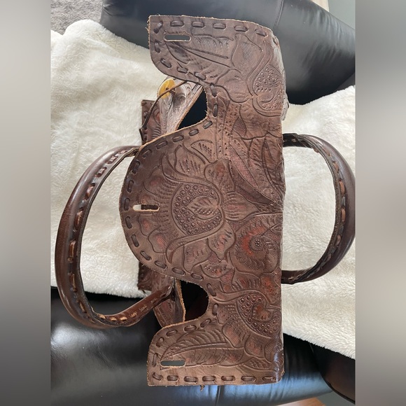 One of a kind handmade leather tote bag from Mexico - Picture 3 of 6